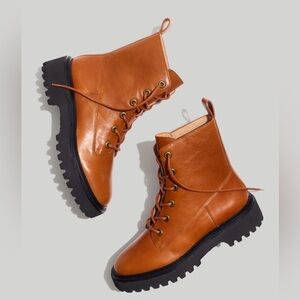Madewell The Rayna Lace-Up Boot in Brown Leather Size 8.5